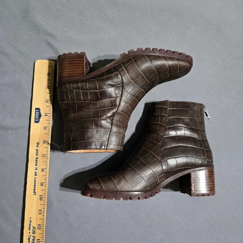 Madewell The Katie Croc Embossed Leather Ankle Boots Women 7 Brown